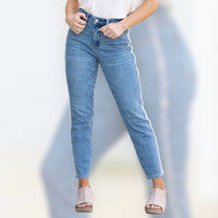 Judy Blue High Waist Slim Fit Fray Side Seam Detail Jeans in blue - women's jeans - view 8