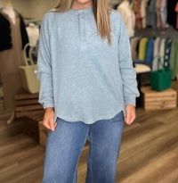 Zenana - Brushed Hacci Oversized Henley Sweater