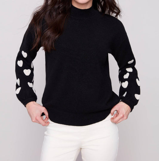 Charlie B - Mock Neck Sweater With Boucle Hearts