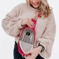 Pretty Simple Women's Waverly Woven Crossbody Sling Bag With Strap Extender in fuchsia pink - women's bag - alternate view