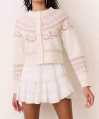 LoveShackFancy Shantae Long Sleeve Cardigan in pink champagne - women's cardigan