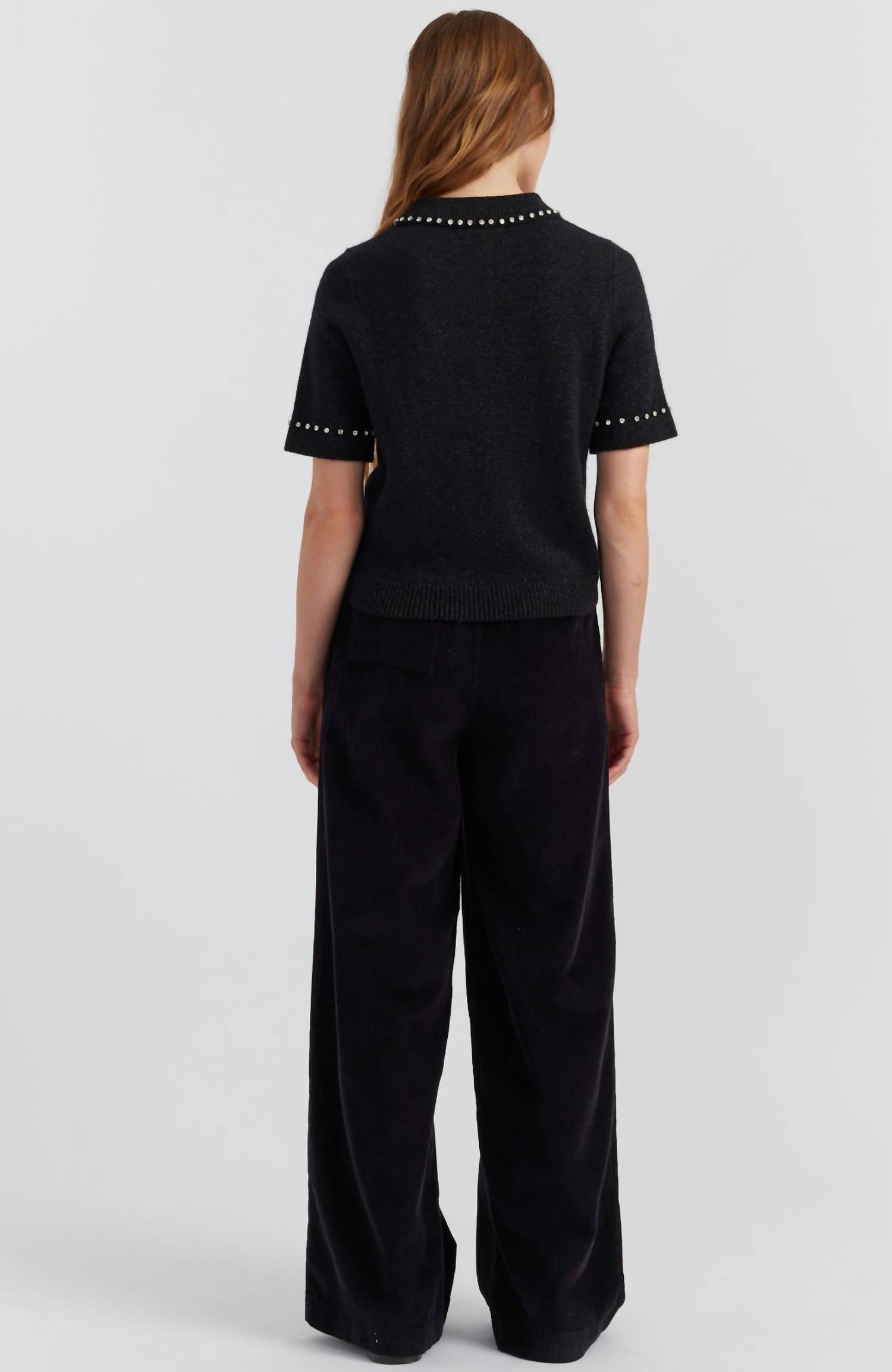 Chinti & Parker Diamonte Polo Sweater in black - women's sweater - detail view