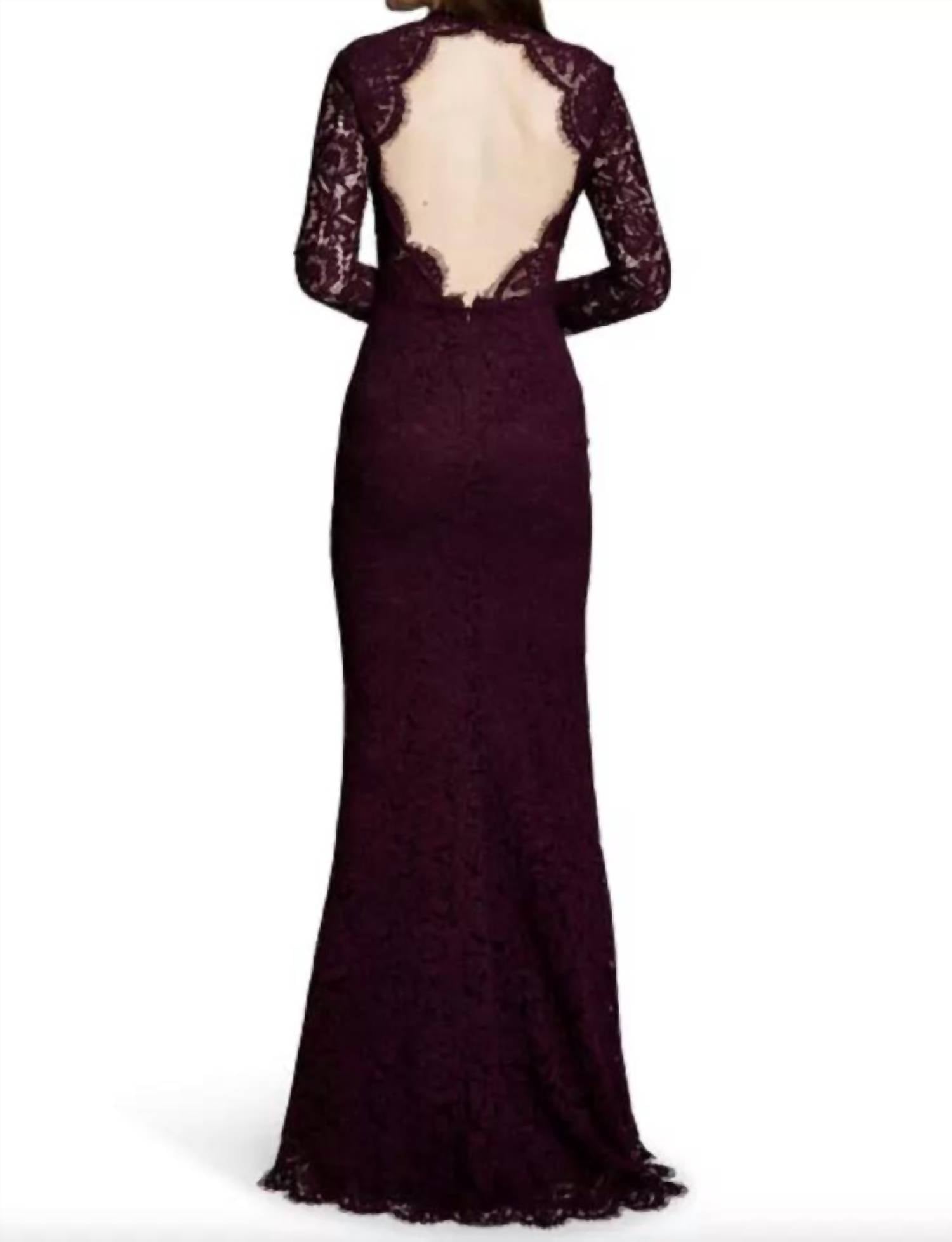 Rachel Zoe - Angie Fig Lace Open Back Long Sleeve Gown Dress