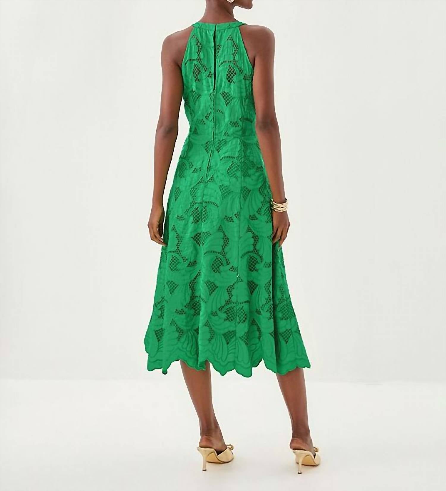 Lilly Pulitzer Denise Lace Halter Midi Dress in green - women's dress - detail view