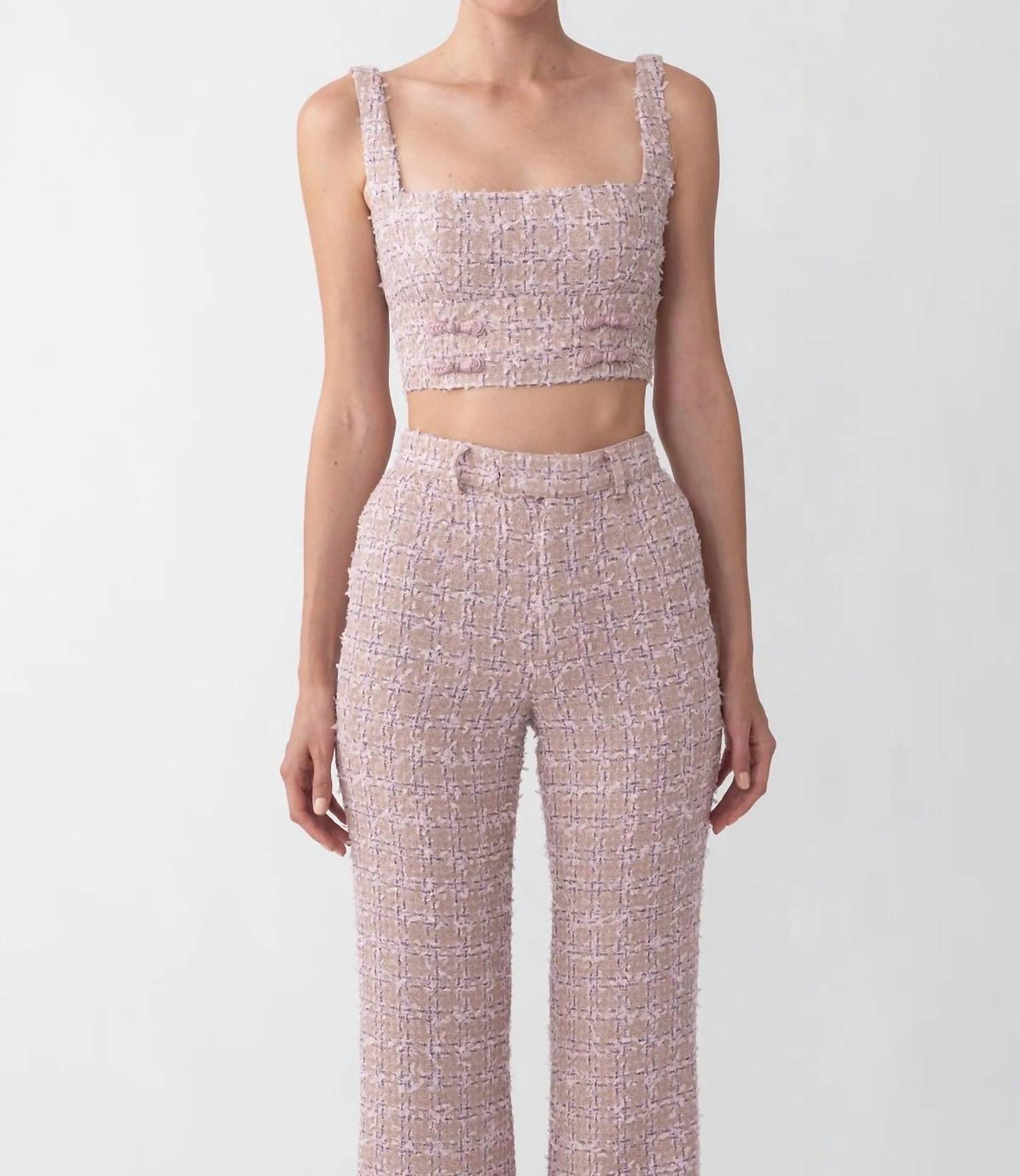 SAU LEE Tweed Sleeveless Top in lilac - women's shirt - detail view