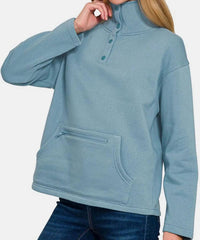 Zenana - Turtleneck Half Snap Fleece Sweatshirt