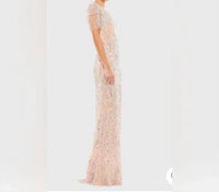 Ieena For Mac Duggal - Embellished Fringe Cap Sleeve Trumpet Gown