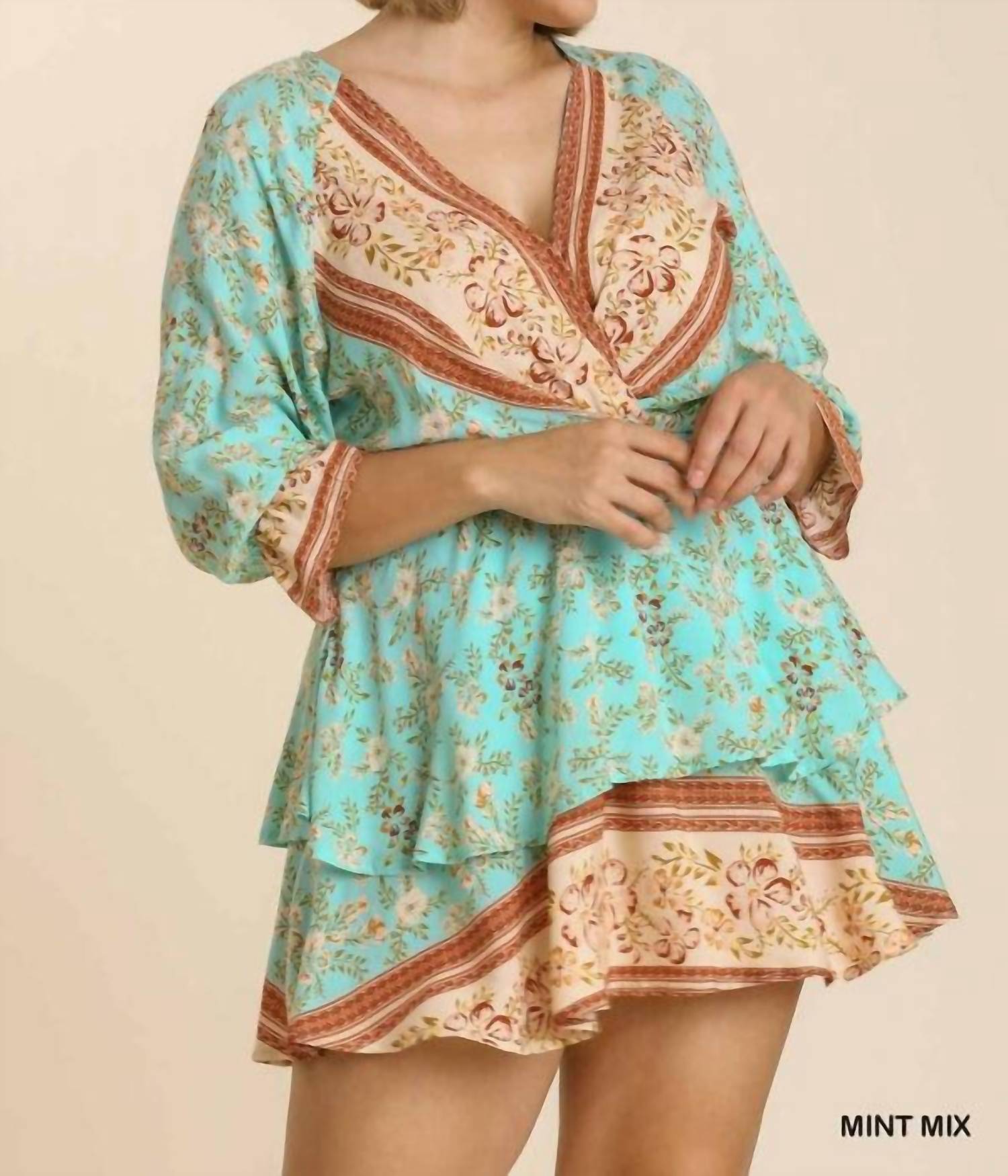 Umgee - Floral Border Print Layered Dress