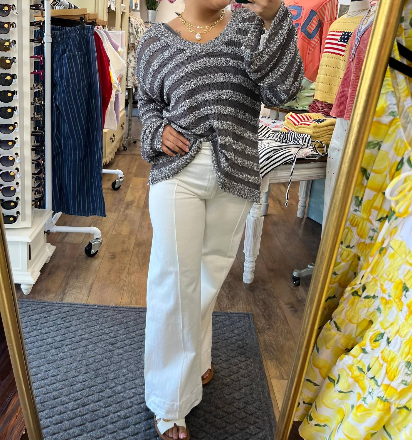 Pol - V Neck Stripe Sweater Top