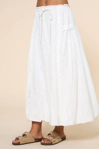 Lalavon - Eyelet Ruffled Waist Front Tie Woven Maxi Skirt