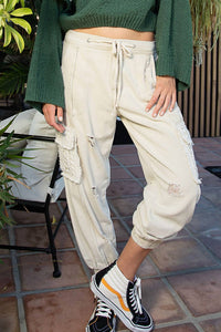 Pol - Tie Waistband Cargo Jogger Pants