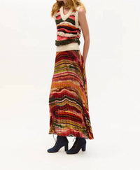 CAROLINA K Cleo Pleated Midi Skirt in ruby marble - women's skirt - detail view