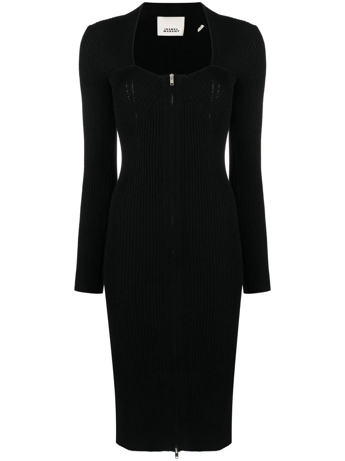 Isabel Marant - Zael Long Sleeve Zip Front Ribbed Dress