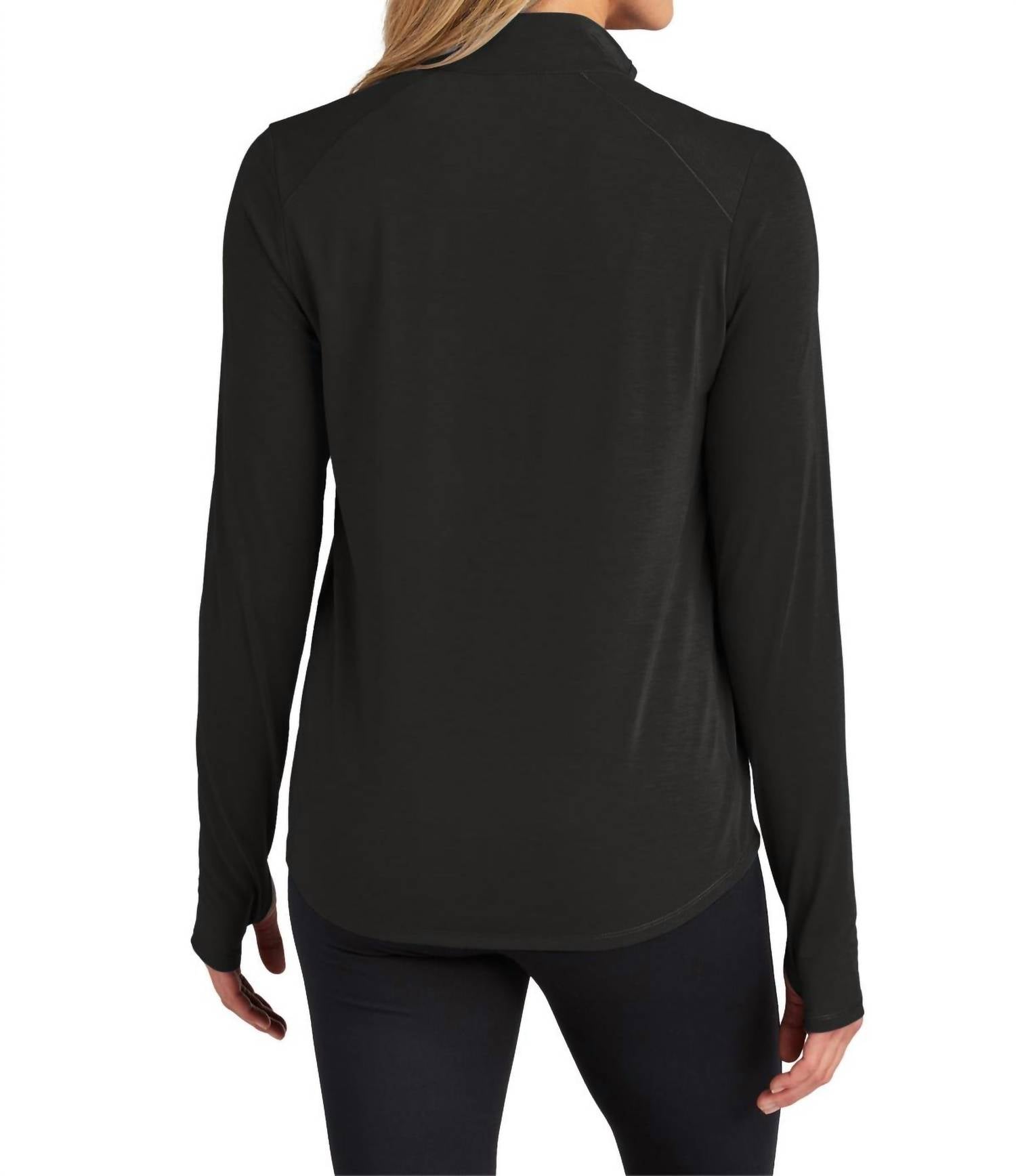 OGIO Women's Motion Zip Top in blacktop - women's long sleeve top - detail view