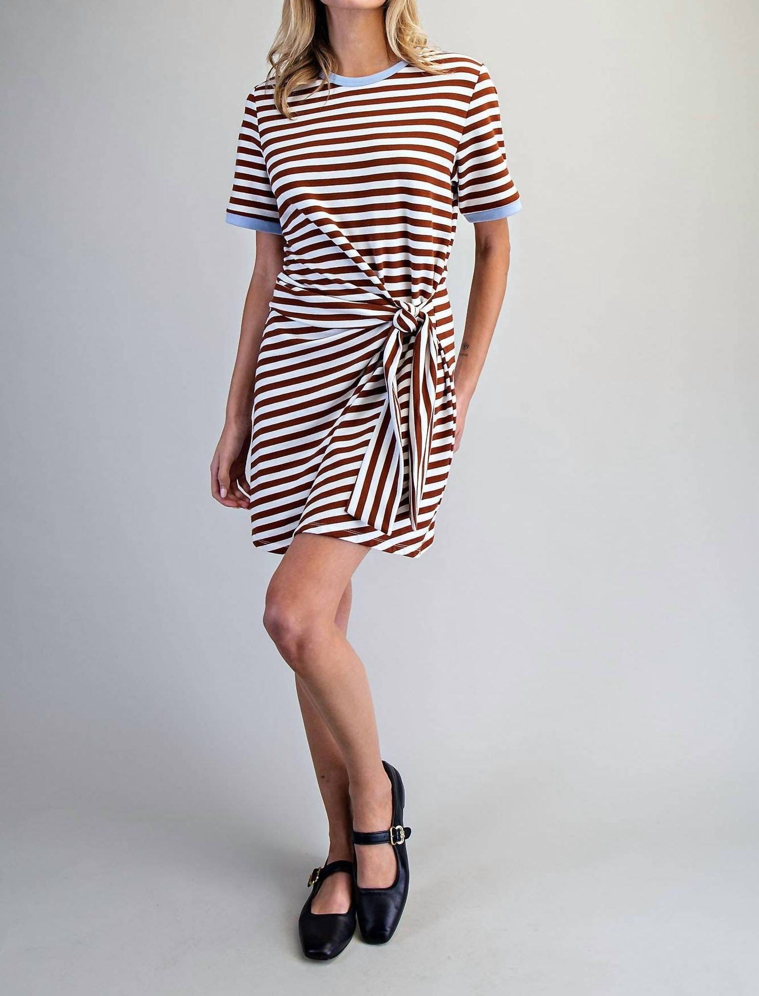 Peace Love Line - Striped Waist Tie Mini Dress