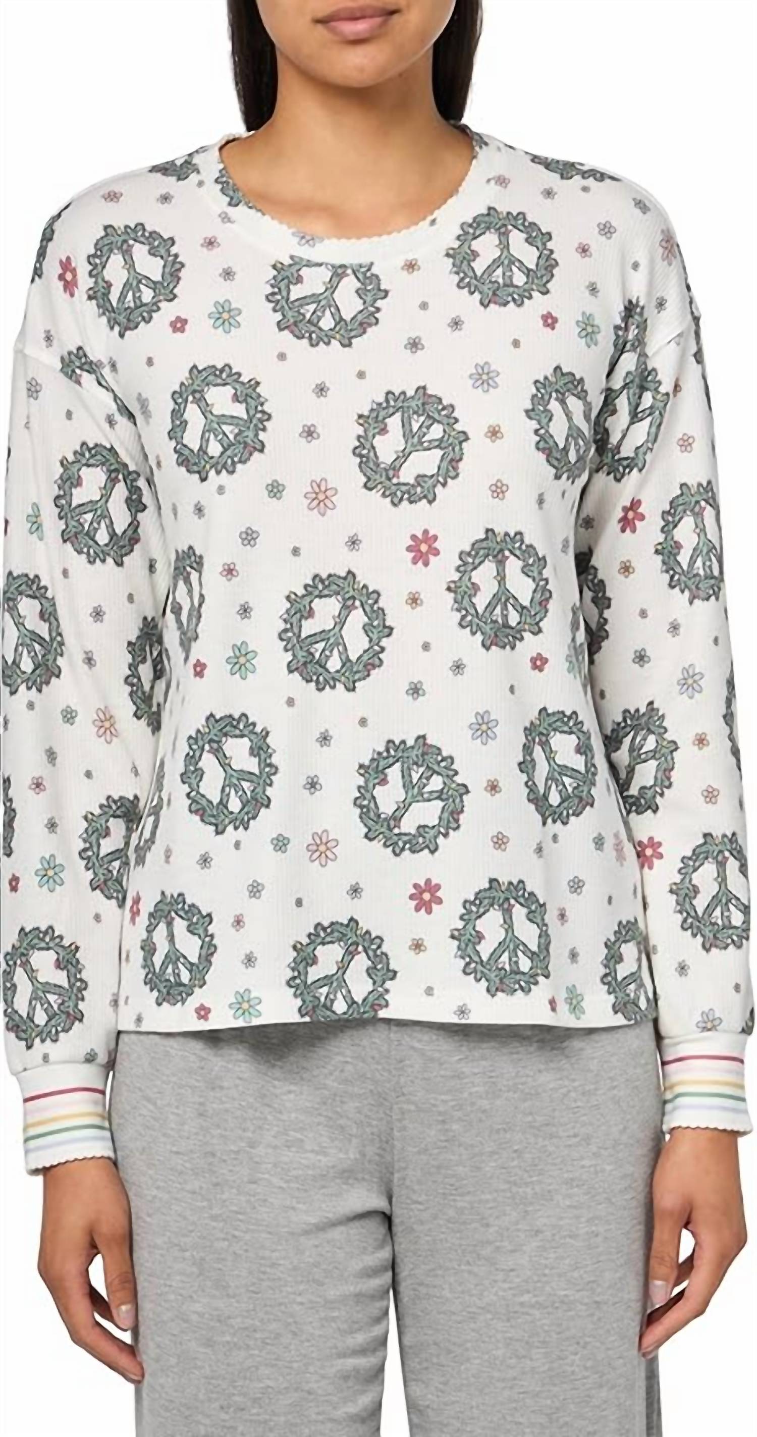PJ Salvage Joy To The World Long Sleeve Top in ivory - women's long sleeve top