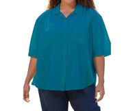 On The Plus Side - Cotton Short Sleeve Collar Shirt - Plus
