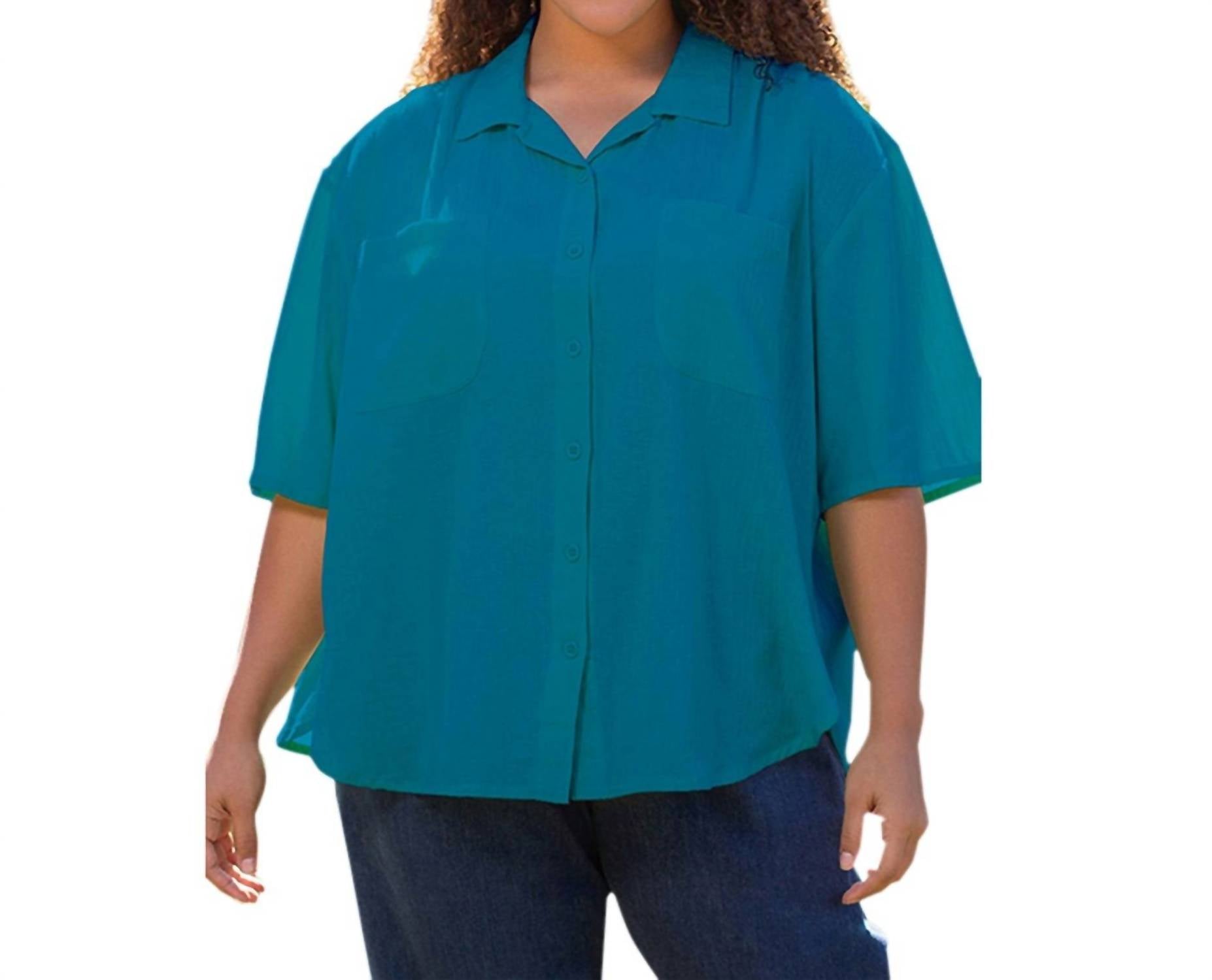 On The Plus Side - Cotton Short Sleeve Collar Shirt - Plus