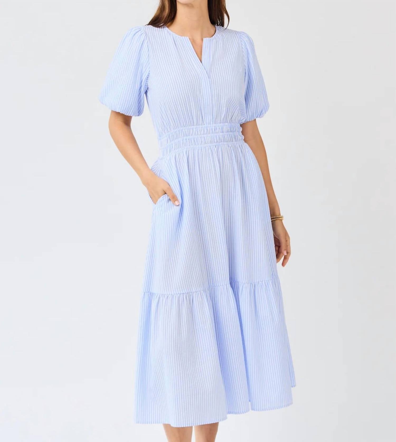 Mary Square - Tracy Seer Sucker Pin Strip Maxi Dress