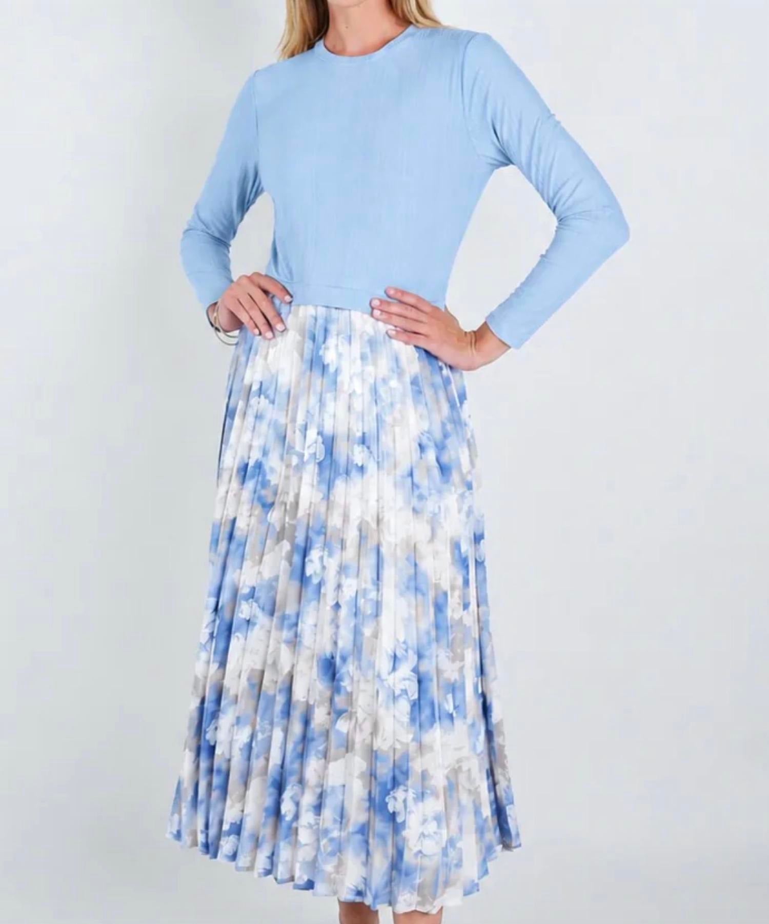 John Abgin - Two Tone Stretch Pleated Midi Dress