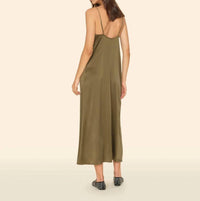XIRENA Destin Midi Slip Dress in golden olive - women's dress - detail view