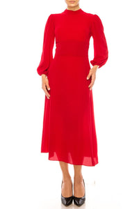 Maggy London - Long Sleeve Mock Neck Midi Dress