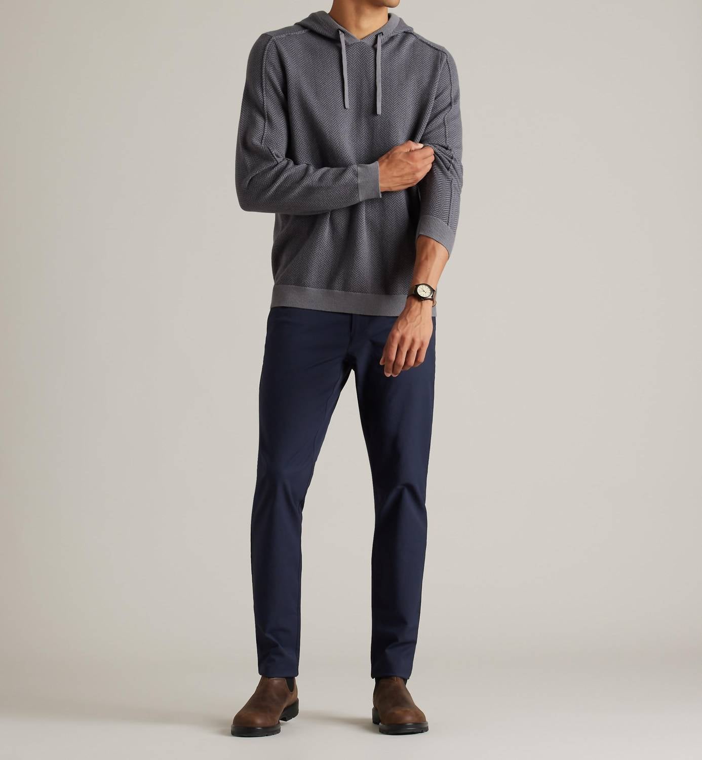 RHONE Emerson Knit Long Sleeve Hoodie in light gray heather - men's shirt