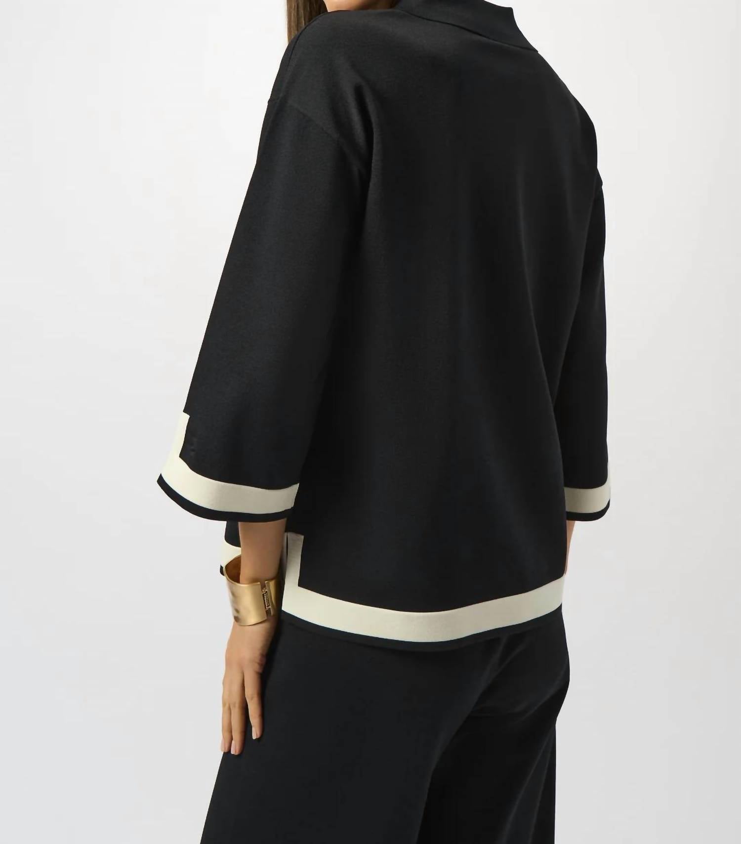 Joseph Ribkoff - Color Block Collared V-neck 3/4 Sleeves Top