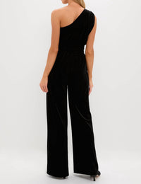 Hyacinth House Velvet One-shoulder Jumpsuit in black - women's pants - detail view