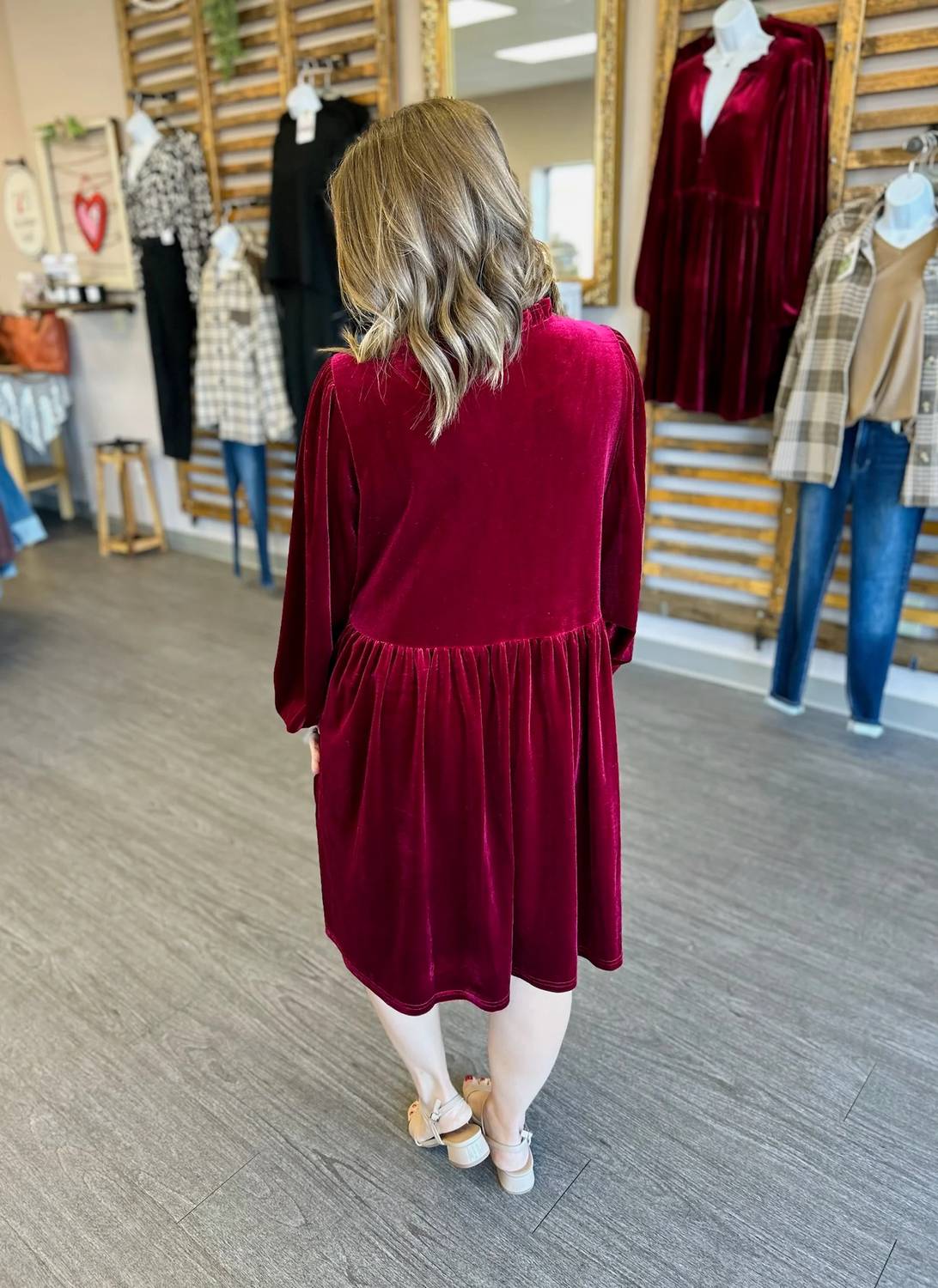 Vine & Love - Velvet Rose Babydoll Midi Dress