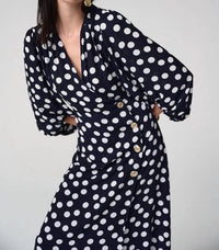 Joseph Ribkoff - Polka Dot Puff Sleeves Wrap Dress