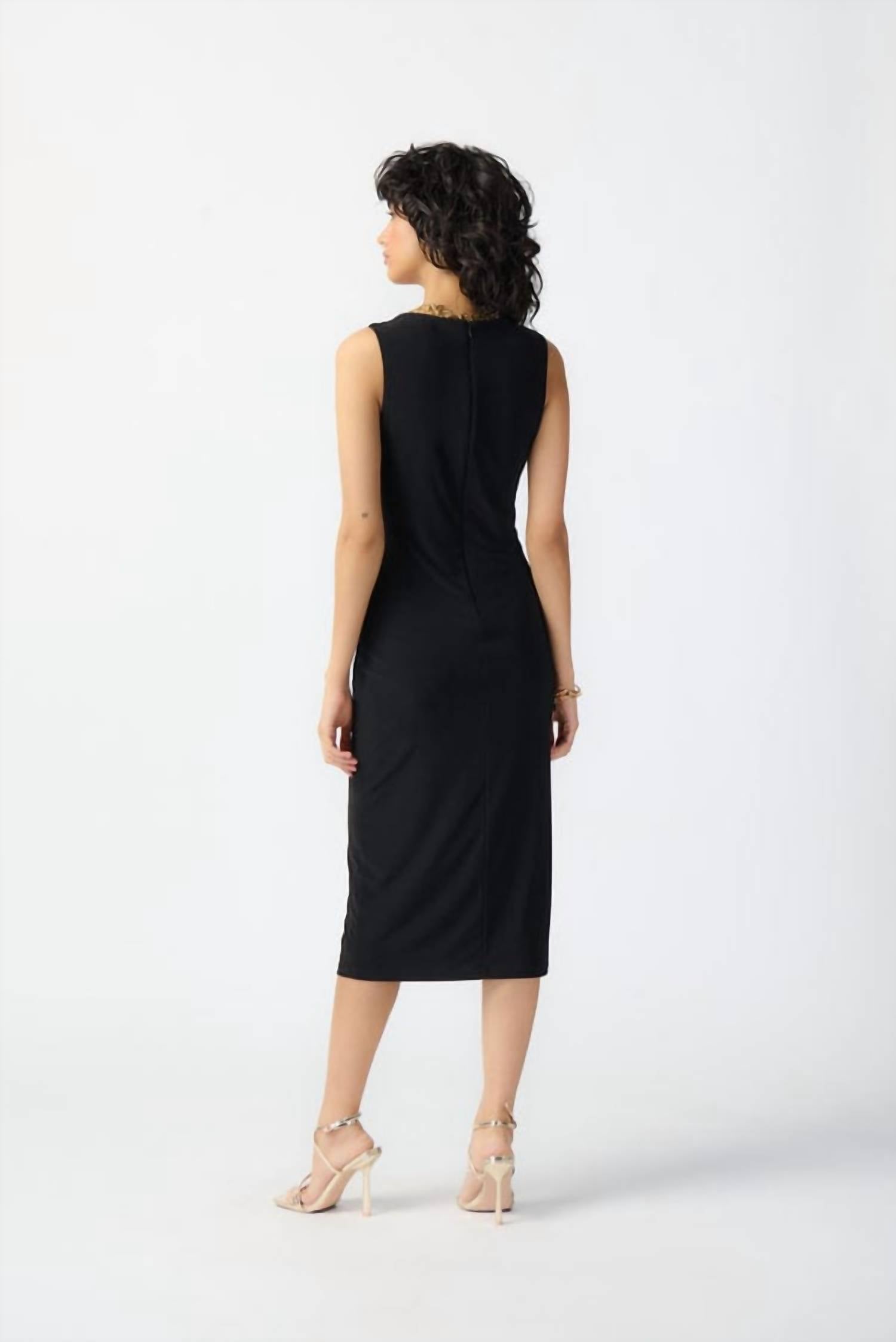 Joseph Ribkoff Gathered Midi Dress in black - women's dress - view 4