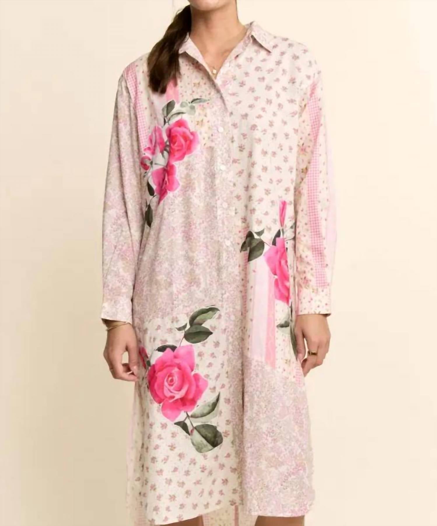 Davi & Dani - Women's Printed Flower Patched Maxi Duster Shirt Top