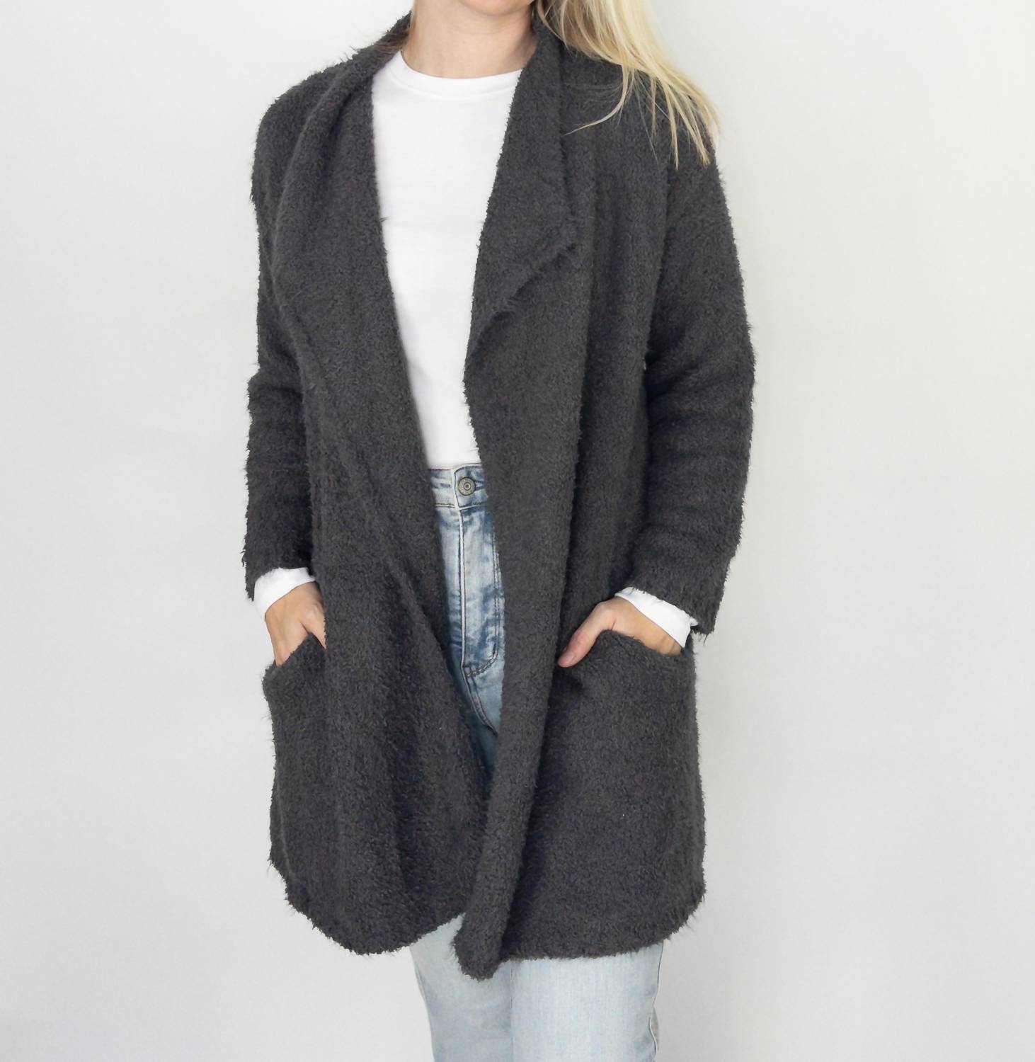 Bluivy - Soft Fuzzy Drape Cozy Cardigan