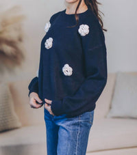 WISHLIST 3d Flower Knit Sweater in navy cream hoc winter - women's sweater - view 4