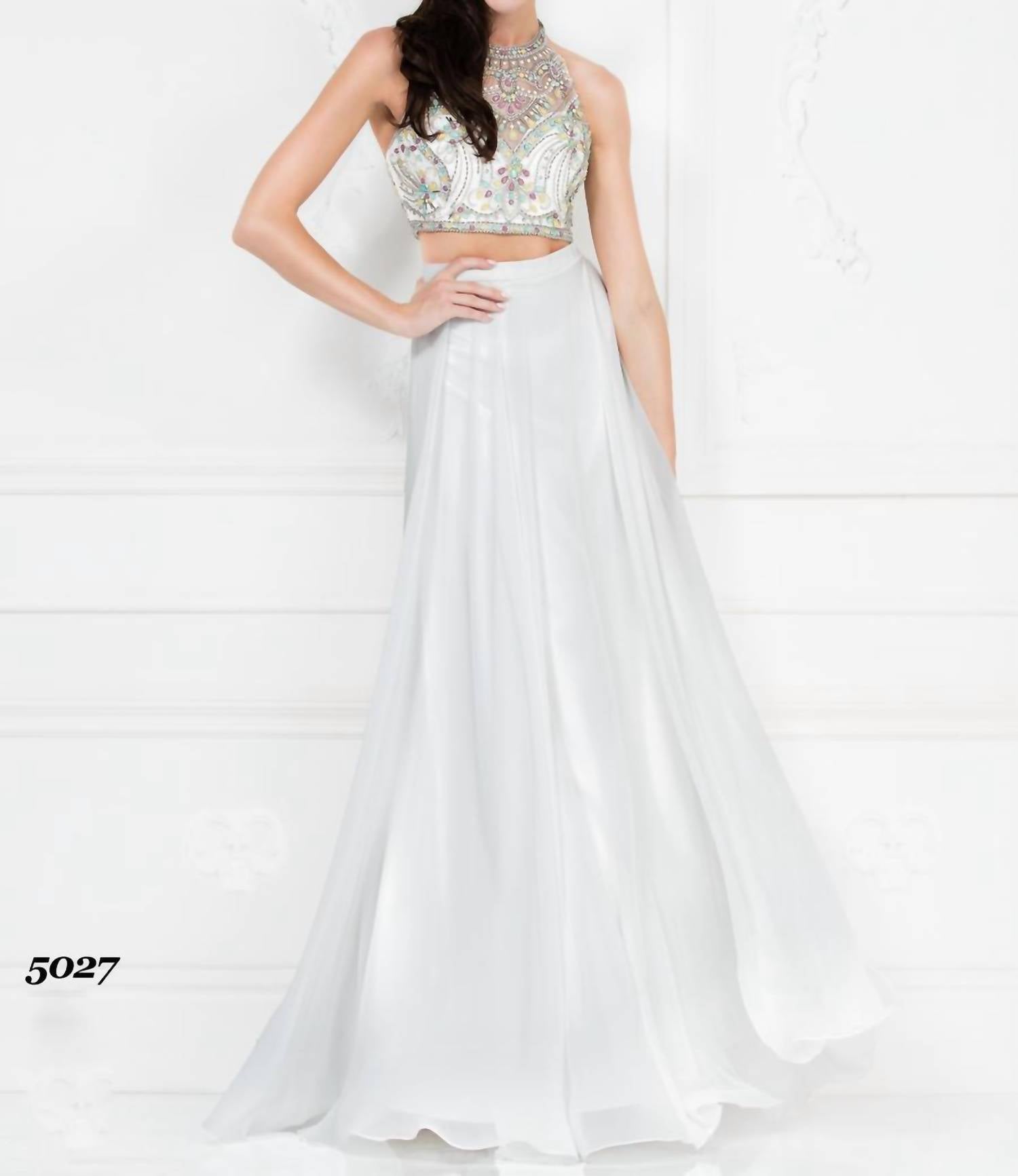 Lucci Lu - 2 Piece Long Chiffon Rhinestone Dress
