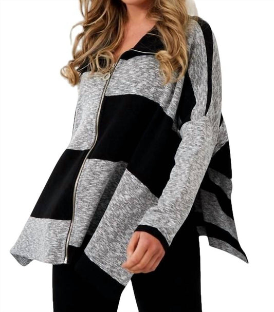 Color Block Zip Poncho