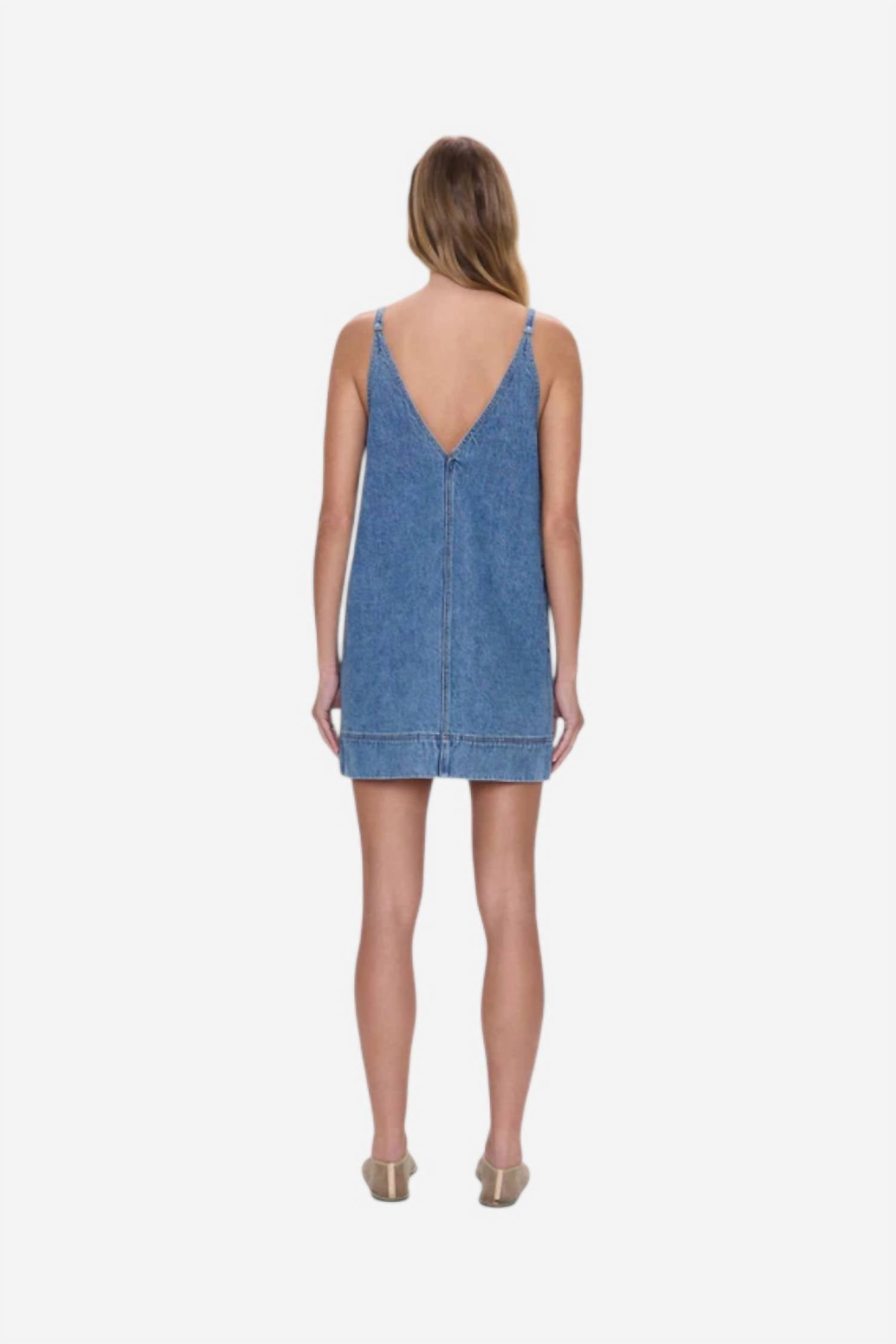 PISTOLA Tavi Pop Over Mini Dress in denim - women's dress - detail view