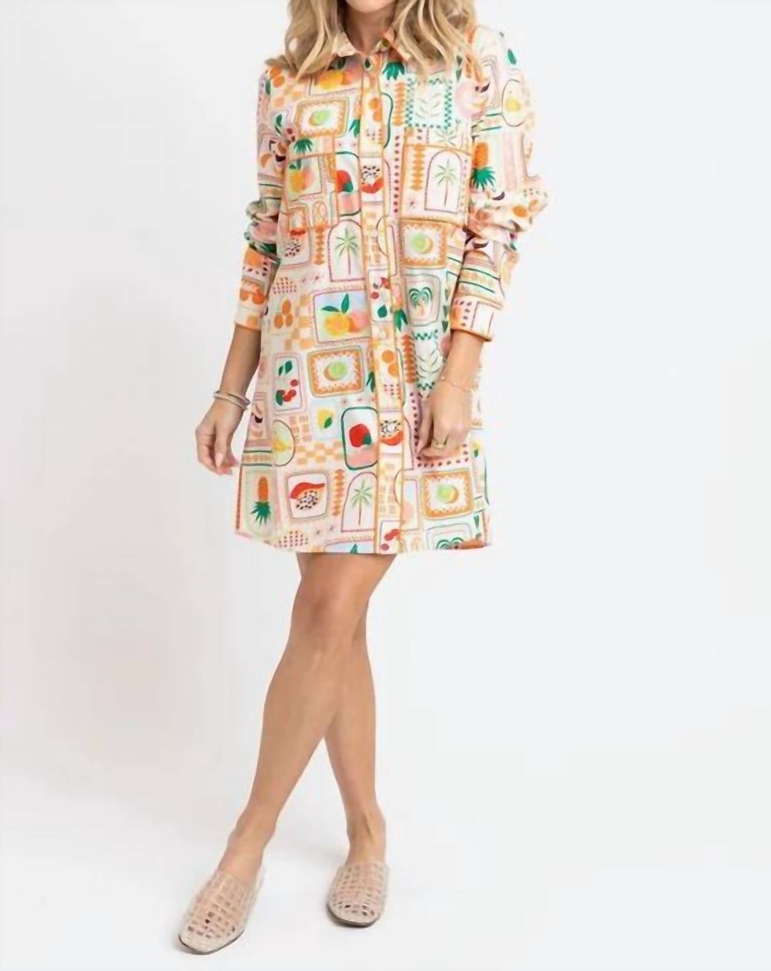 Karlie Fruit Basket Shirt Dress in ivory multi - women's dress