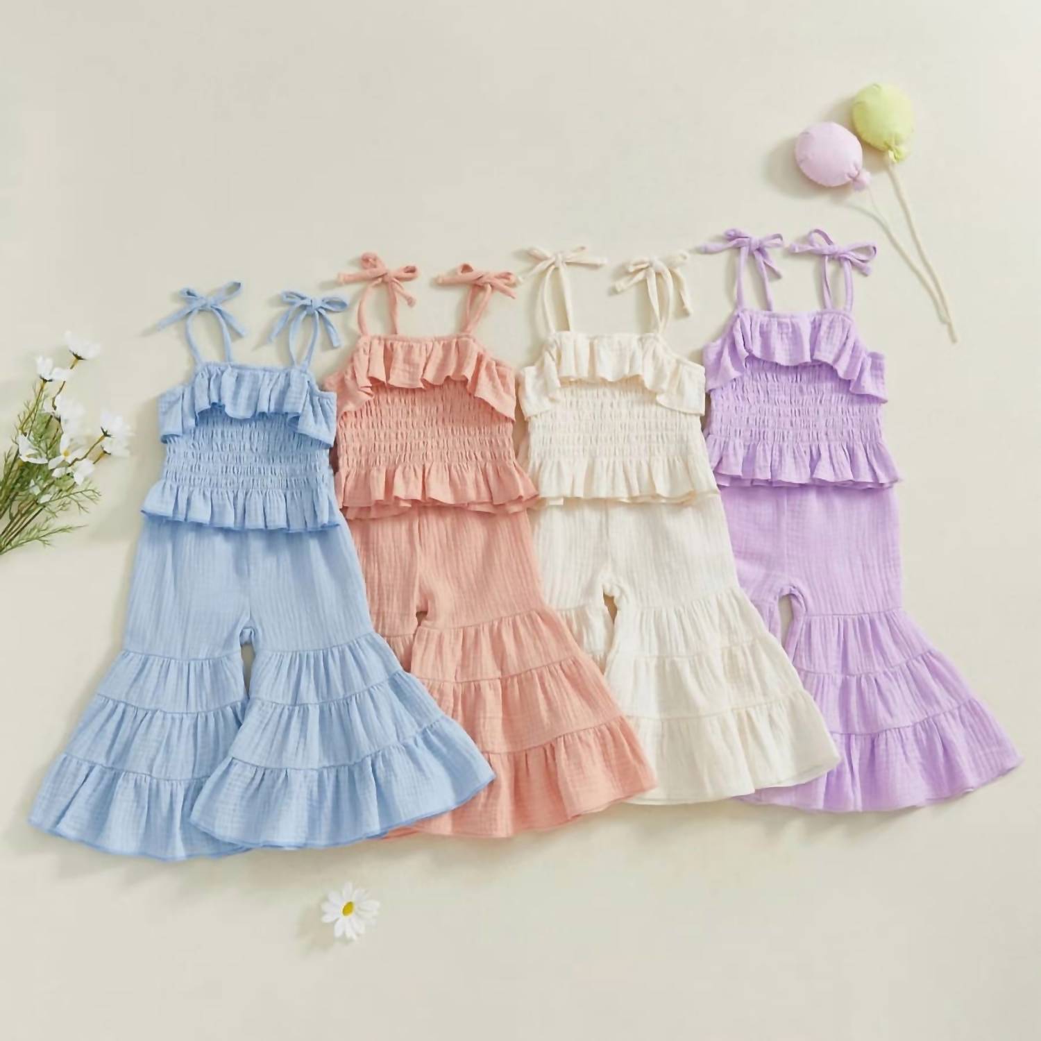 Ajc Wholesale - Girls' Wide Leg Tied Sleeve Set