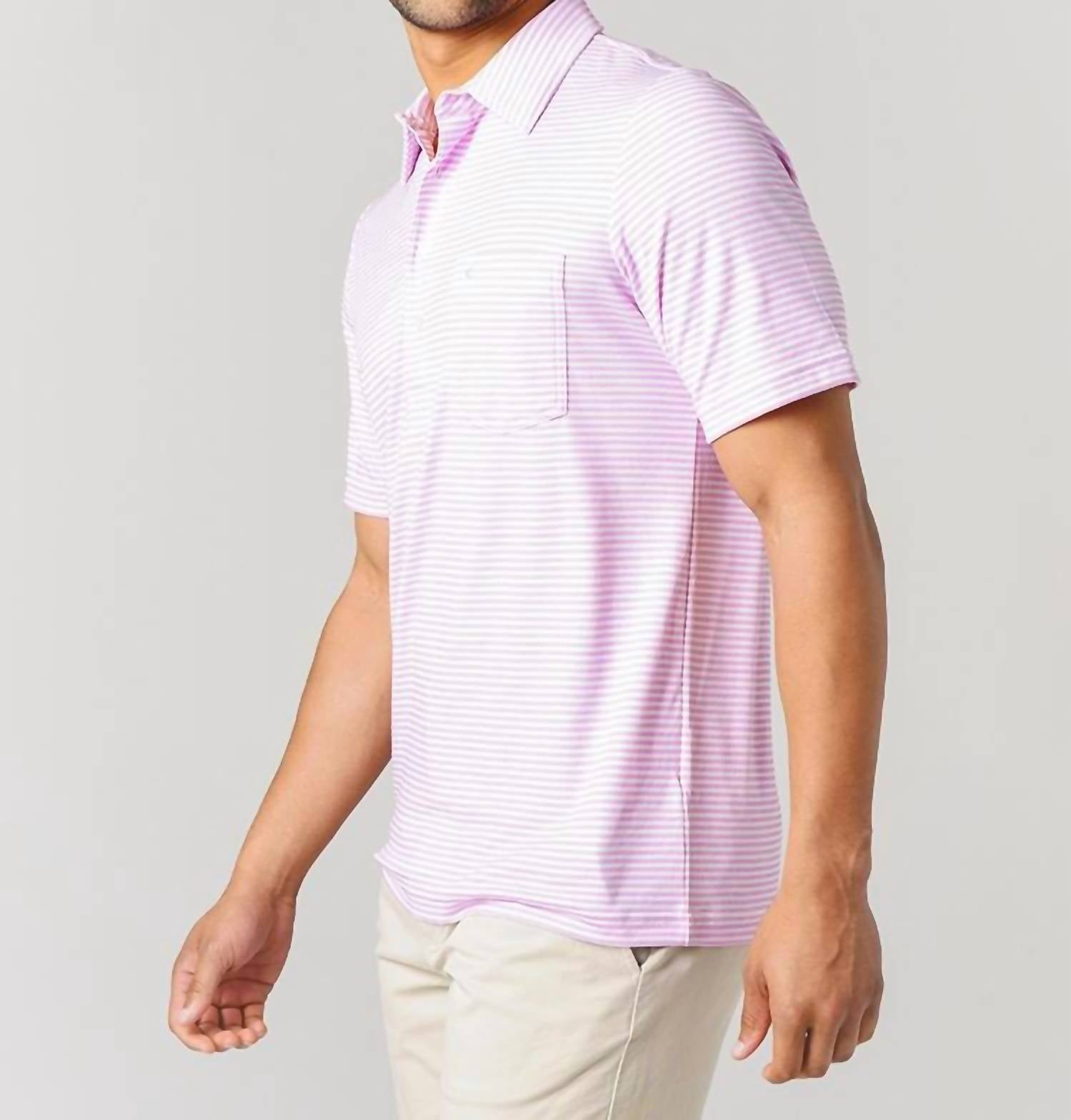 Criquet Performance Players Shirt in lee stripe pink - men's shirt - alternate view