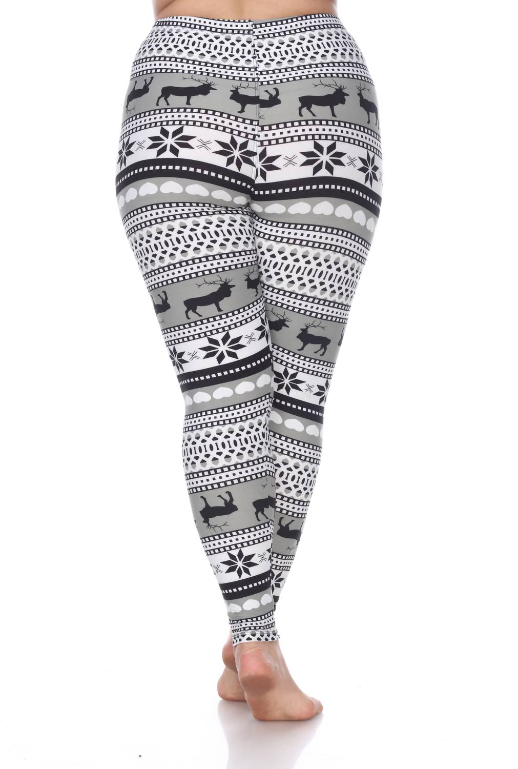 White Mark - Reindeers Printed Leggings - Plus