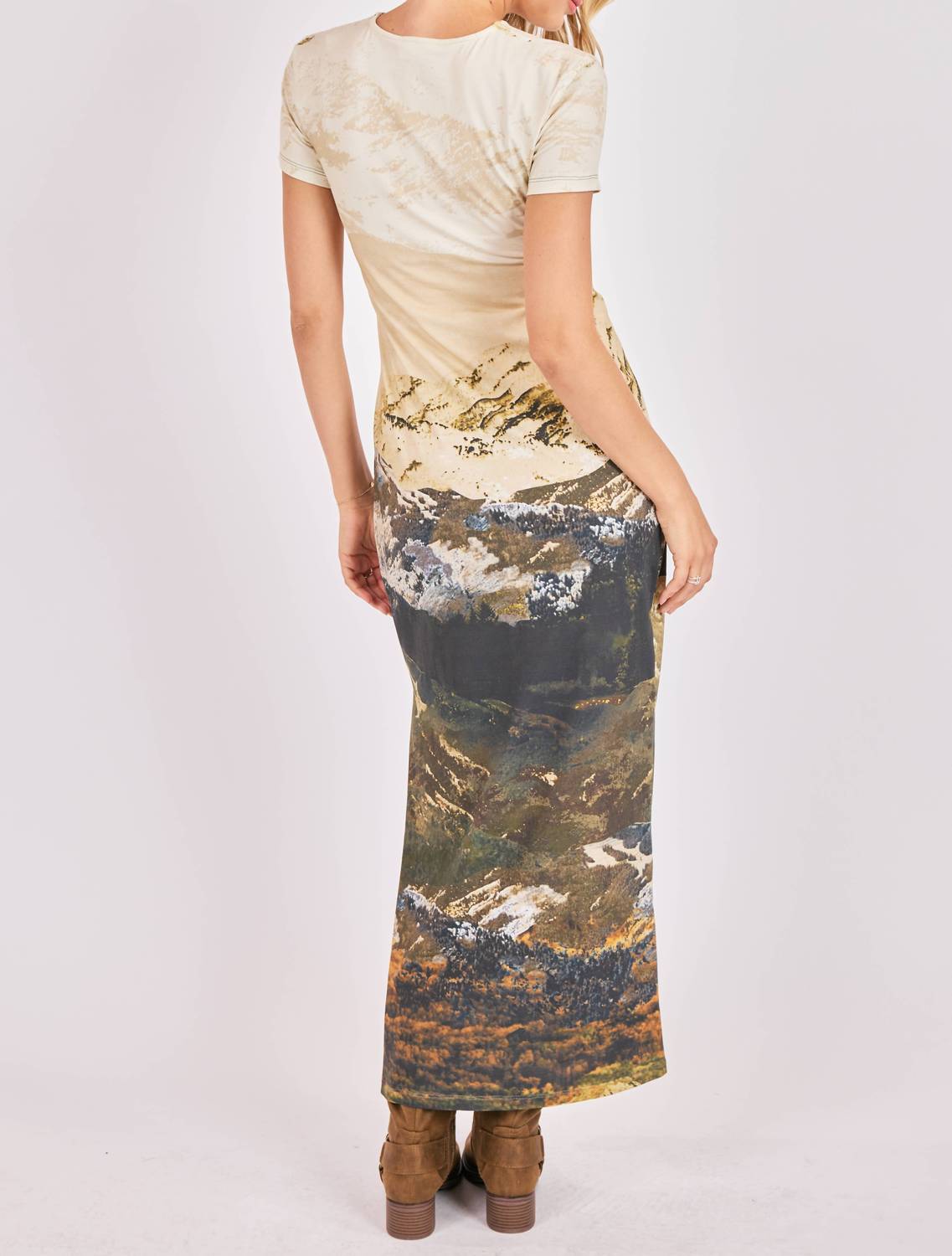 SAGE THE LABEL Wondrous Knit Graphic Maxi Dress in multi - women's dress - detail view