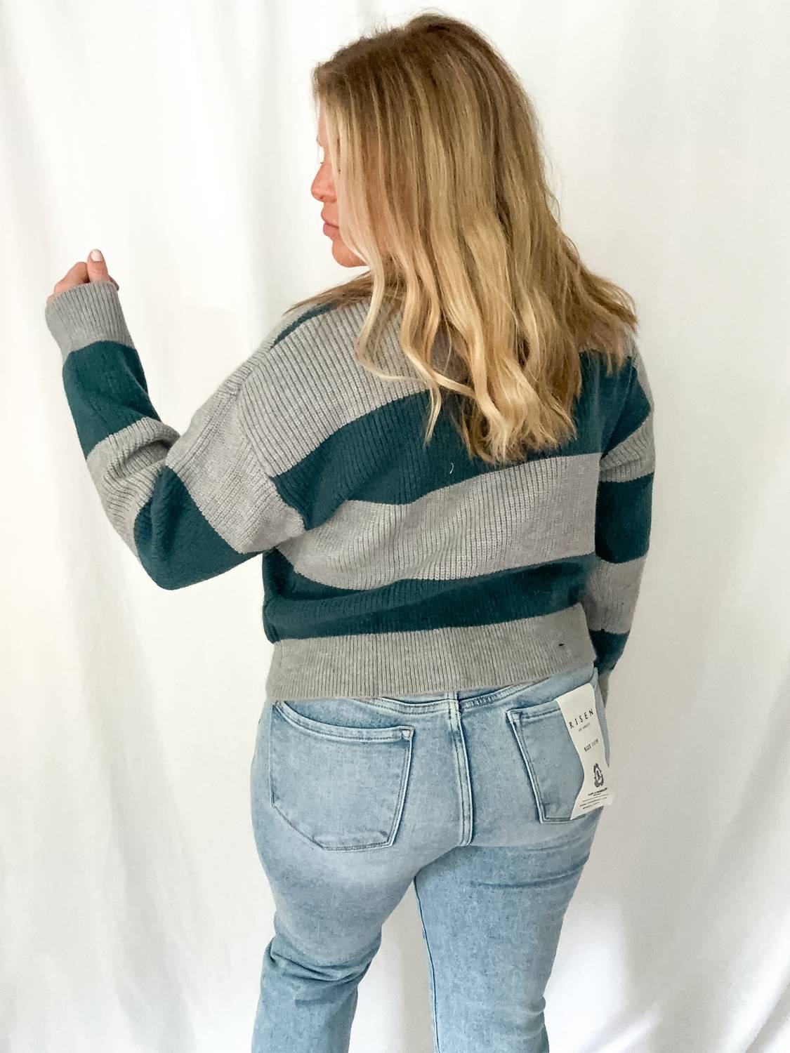 Buttermelon Tidepool Striped Sweater Top in teal - women's long sleeve top - view 4