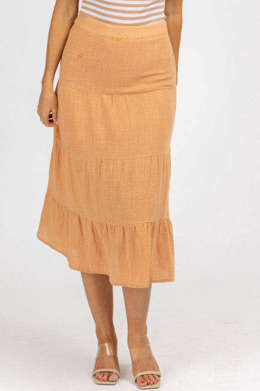 GAUZE TIERED MIDI SKIRT