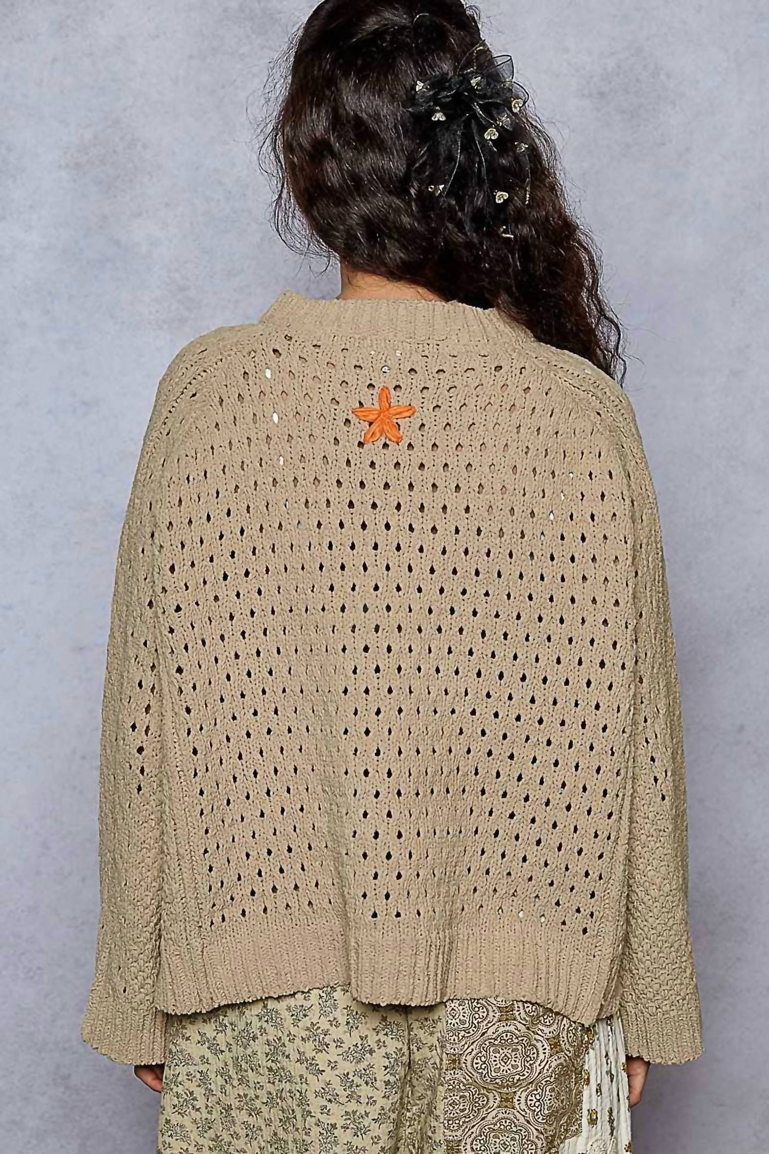 Pol - Long Sleeve Floral Frayed Edge Cardigan Top