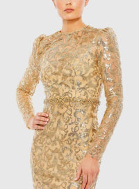 MAC DUGGAL Embellished High Neck Gown in gold - women's dress - detail view