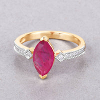 Diana M Jewels Women's Marquise Natural Ruby Fashion Ring (1.01 Ct) - Petite in 14k yellow gold - women's jewelry - detail view