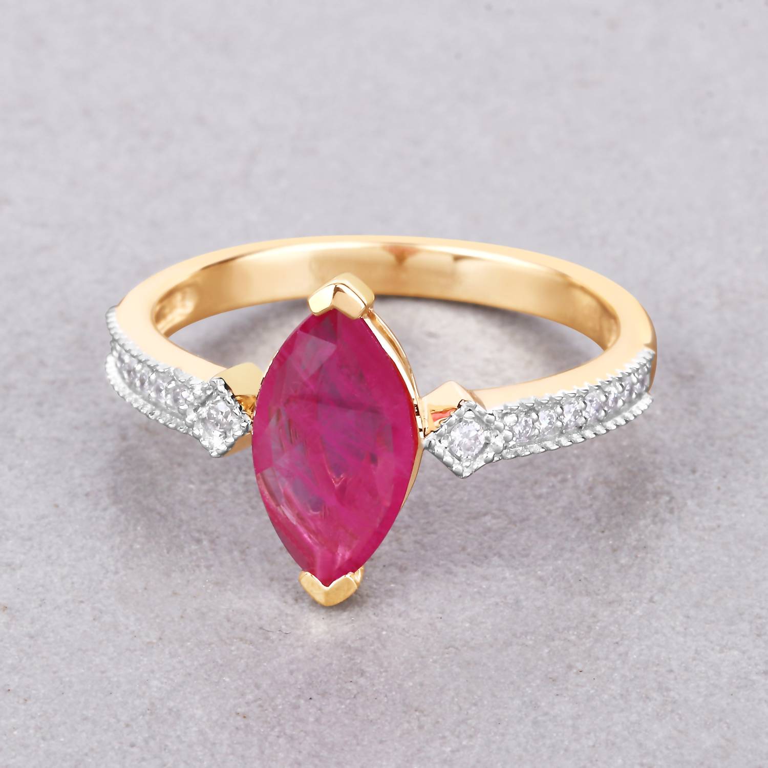 Diana M Jewels Women's Marquise Natural Ruby Fashion Ring (1.01 Ct) - Petite in 14k yellow gold - women's jewelry - detail view