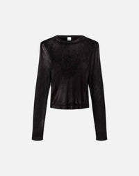 RE/DONE Women's 90s Foil Baby Long Sleeve Top in black - women's long sleeve top